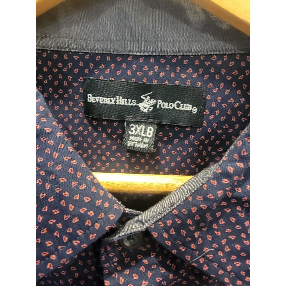 Beverly Hills Polo Club Men's 3XLT Navy Pink Geometric Button Front Shirt - Picture 3 of 4
